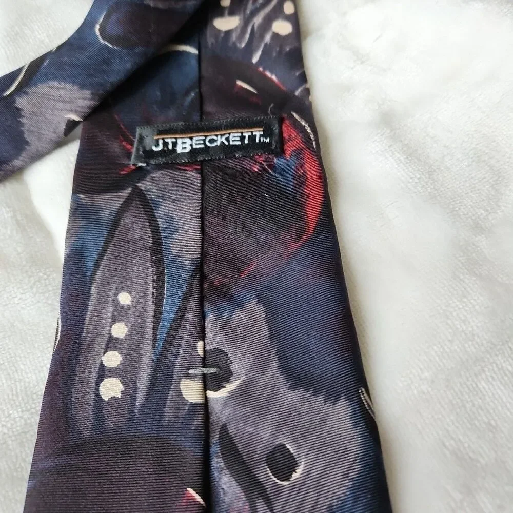 J.T. Beckett 100% Silk ‎ Modernistic/Impressionist Blue, Maroon, Grey Necktie
